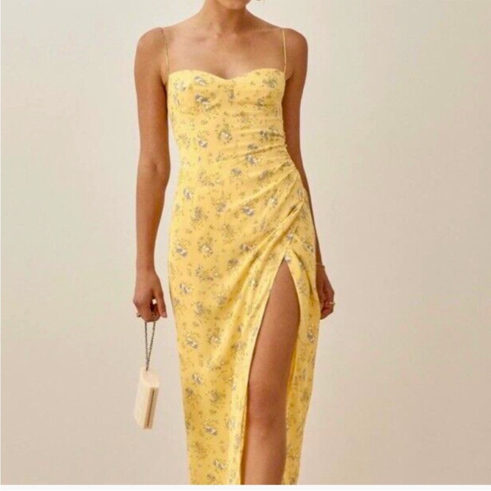Reformation Kourtney Dress in Butter Yellow Floral - Size 2
